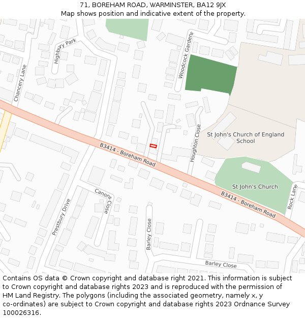 71, BOREHAM ROAD, WARMINSTER, BA12 9JX: Location map and indicative extent of plot