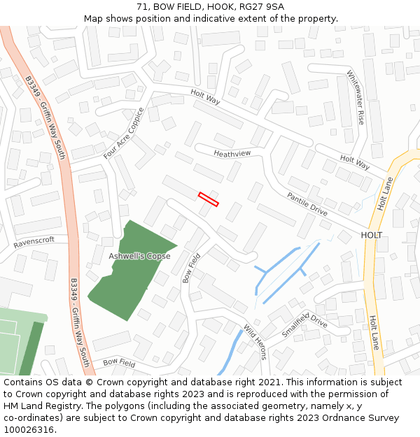71, BOW FIELD, HOOK, RG27 9SA: Location map and indicative extent of plot
