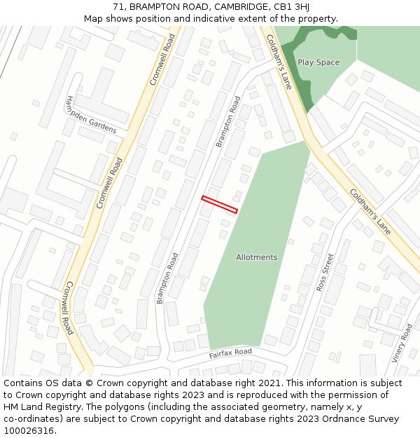 71, BRAMPTON ROAD, CAMBRIDGE, CB1 3HJ: Location map and indicative extent of plot