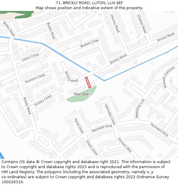 71, BRICKLY ROAD, LUTON, LU4 9EF: Location map and indicative extent of plot