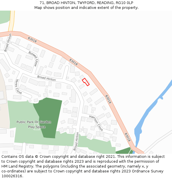 71, BROAD HINTON, TWYFORD, READING, RG10 0LP: Location map and indicative extent of plot