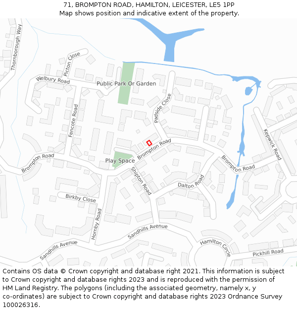 71, BROMPTON ROAD, HAMILTON, LEICESTER, LE5 1PP: Location map and indicative extent of plot