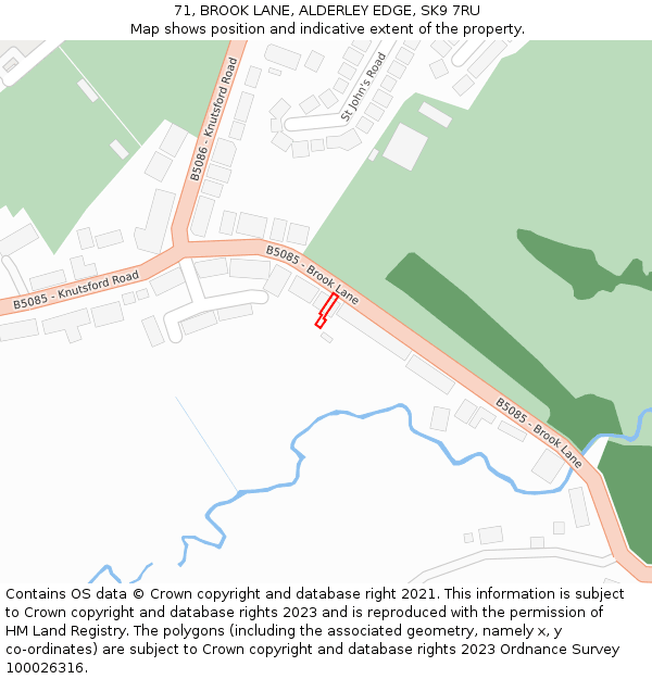 71, BROOK LANE, ALDERLEY EDGE, SK9 7RU: Location map and indicative extent of plot