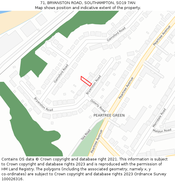 71, BRYANSTON ROAD, SOUTHAMPTON, SO19 7AN: Location map and indicative extent of plot