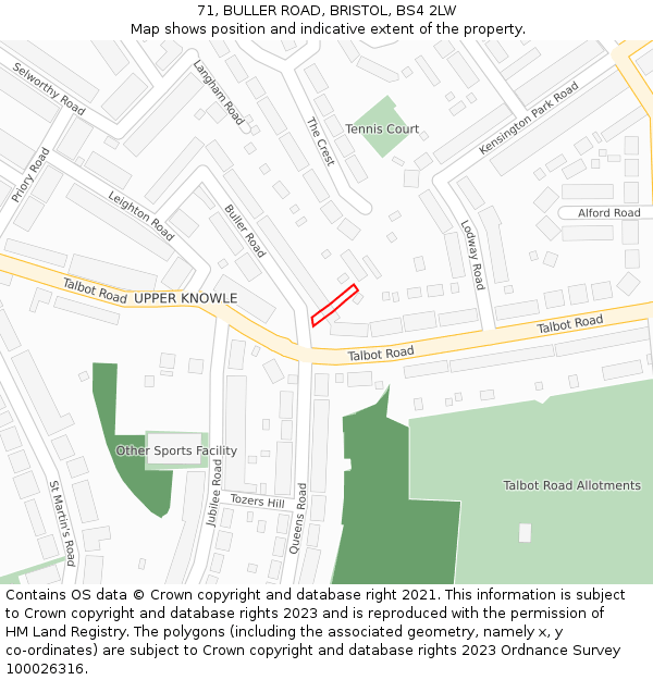 71, BULLER ROAD, BRISTOL, BS4 2LW: Location map and indicative extent of plot
