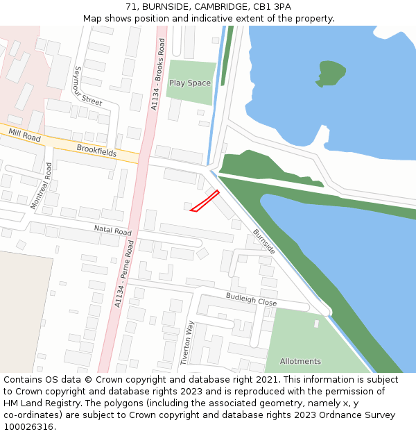 71, BURNSIDE, CAMBRIDGE, CB1 3PA: Location map and indicative extent of plot