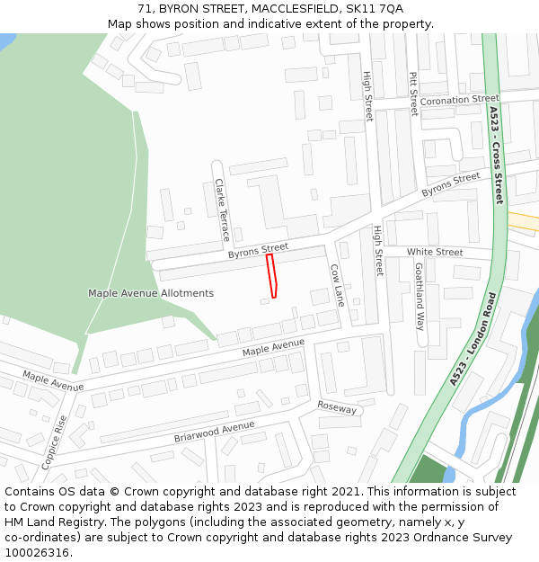 71, BYRON STREET, MACCLESFIELD, SK11 7QA: Location map and indicative extent of plot