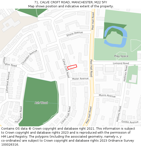 71, CALVE CROFT ROAD, MANCHESTER, M22 5FY: Location map and indicative extent of plot