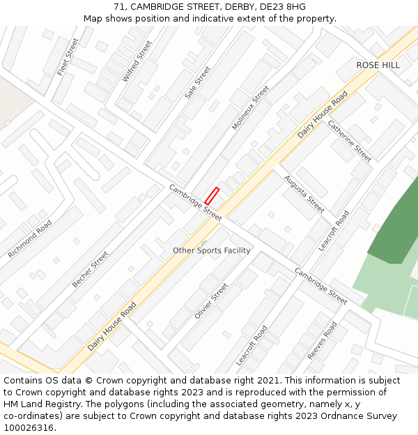 71, CAMBRIDGE STREET, DERBY, DE23 8HG: Location map and indicative extent of plot
