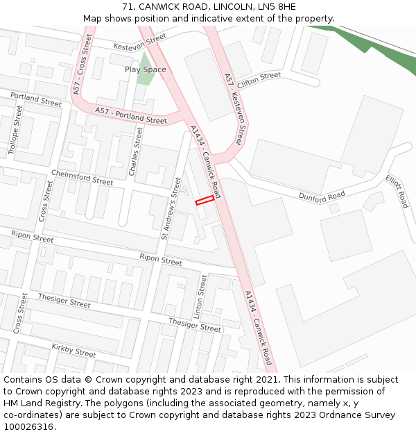 71, CANWICK ROAD, LINCOLN, LN5 8HE: Location map and indicative extent of plot