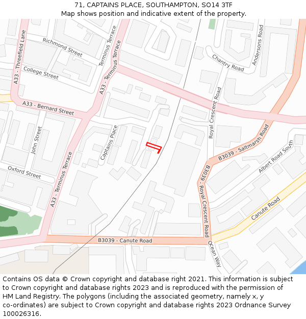 71, CAPTAINS PLACE, SOUTHAMPTON, SO14 3TF: Location map and indicative extent of plot