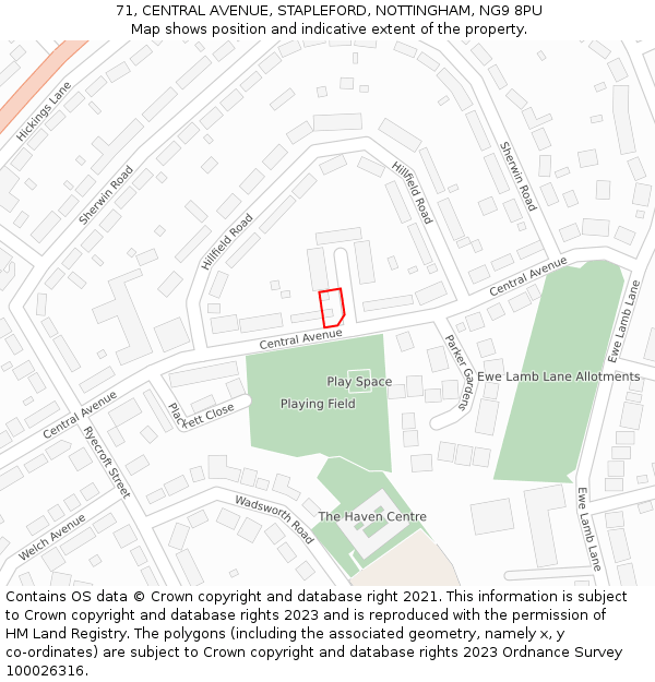 71, CENTRAL AVENUE, STAPLEFORD, NOTTINGHAM, NG9 8PU: Location map and indicative extent of plot