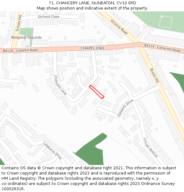 71, CHANCERY LANE, NUNEATON, CV10 0PD: Location map and indicative extent of plot