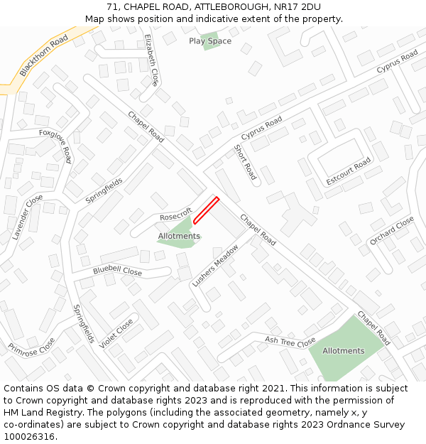 71, CHAPEL ROAD, ATTLEBOROUGH, NR17 2DU: Location map and indicative extent of plot