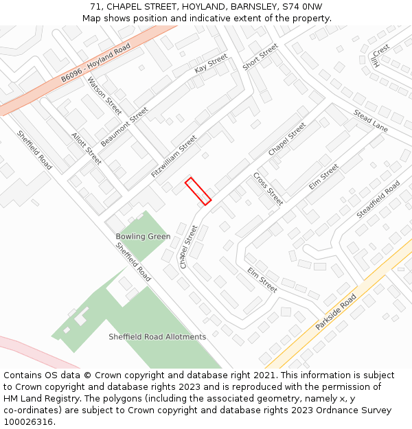 71, CHAPEL STREET, HOYLAND, BARNSLEY, S74 0NW: Location map and indicative extent of plot