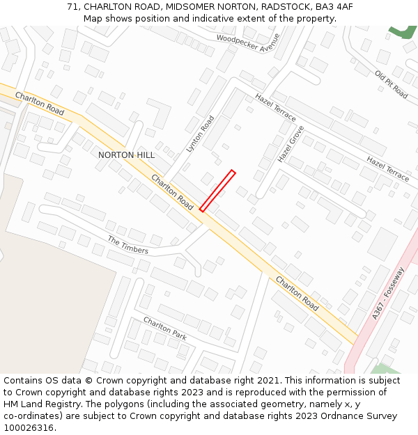 71, CHARLTON ROAD, MIDSOMER NORTON, RADSTOCK, BA3 4AF: Location map and indicative extent of plot