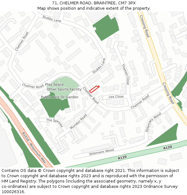 71, CHELMER ROAD, BRAINTREE, CM7 3PX: Location map and indicative extent of plot