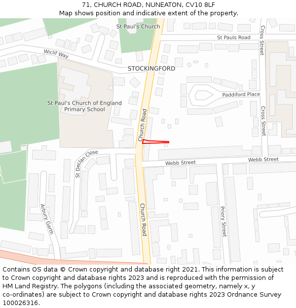 71, CHURCH ROAD, NUNEATON, CV10 8LF: Location map and indicative extent of plot