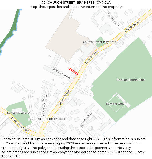 71, CHURCH STREET, BRAINTREE, CM7 5LA: Location map and indicative extent of plot
