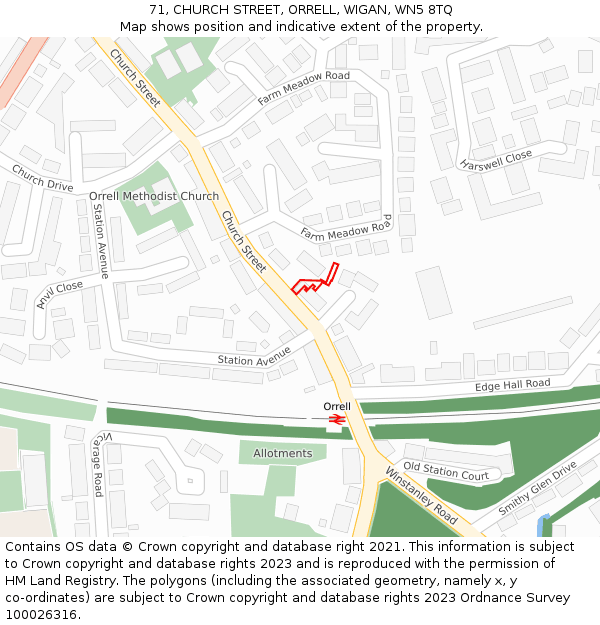 71, CHURCH STREET, ORRELL, WIGAN, WN5 8TQ: Location map and indicative extent of plot