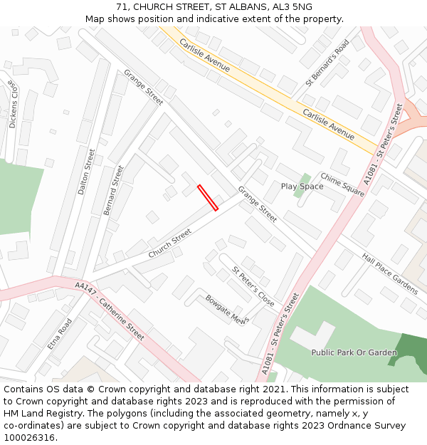71, CHURCH STREET, ST ALBANS, AL3 5NG: Location map and indicative extent of plot