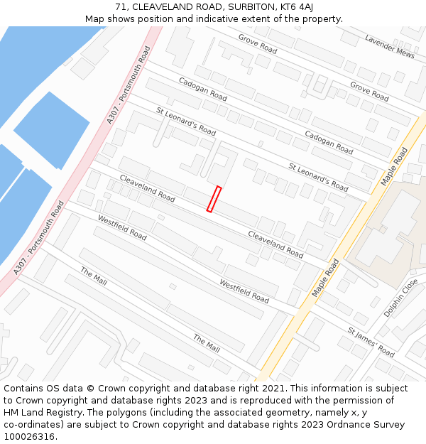 71, CLEAVELAND ROAD, SURBITON, KT6 4AJ: Location map and indicative extent of plot
