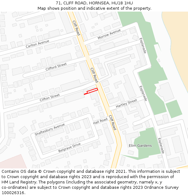 71, CLIFF ROAD, HORNSEA, HU18 1HU: Location map and indicative extent of plot