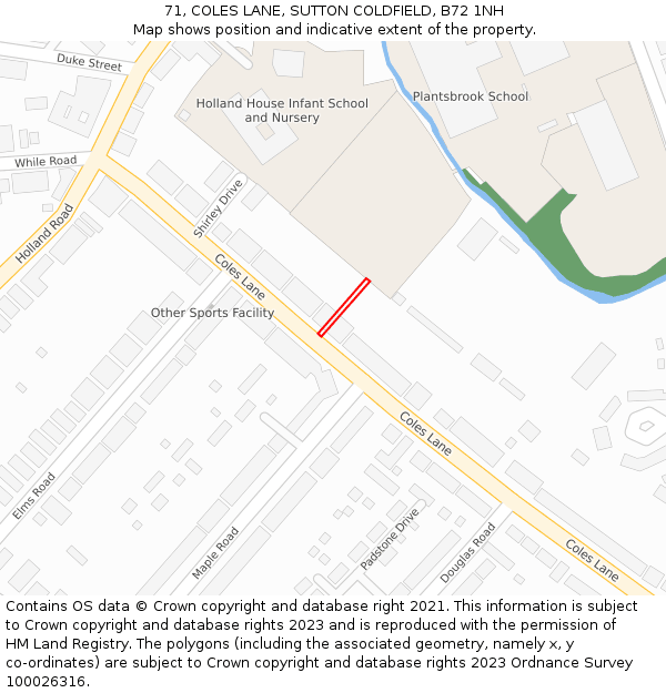 71, COLES LANE, SUTTON COLDFIELD, B72 1NH: Location map and indicative extent of plot