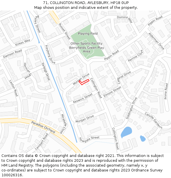71, COLLINGTON ROAD, AYLESBURY, HP18 0UP: Location map and indicative extent of plot