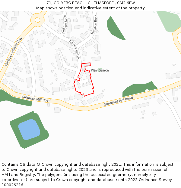 71, COLYERS REACH, CHELMSFORD, CM2 6RW: Location map and indicative extent of plot