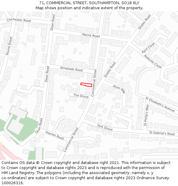 71, COMMERCIAL STREET, SOUTHAMPTON, SO18 6LY: Location map and indicative extent of plot