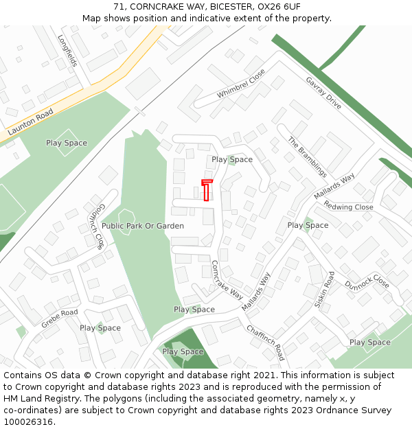 71, CORNCRAKE WAY, BICESTER, OX26 6UF: Location map and indicative extent of plot