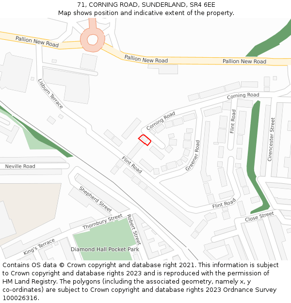 71, CORNING ROAD, SUNDERLAND, SR4 6EE: Location map and indicative extent of plot