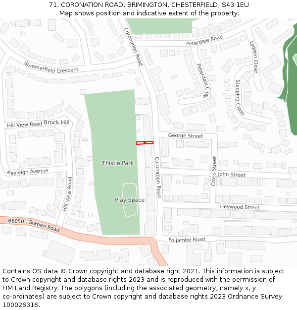 71, CORONATION ROAD, BRIMINGTON, CHESTERFIELD, S43 1EU: Location map and indicative extent of plot