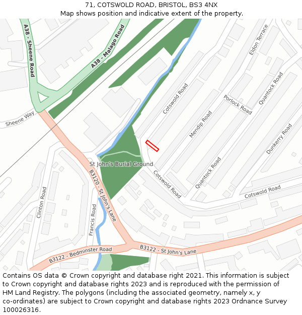 71, COTSWOLD ROAD, BRISTOL, BS3 4NX: Location map and indicative extent of plot