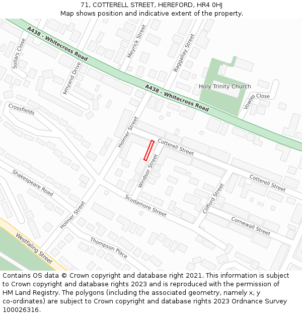 71, COTTERELL STREET, HEREFORD, HR4 0HJ: Location map and indicative extent of plot