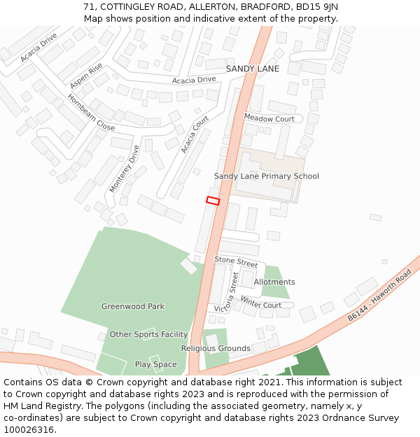 71, COTTINGLEY ROAD, ALLERTON, BRADFORD, BD15 9JN: Location map and indicative extent of plot