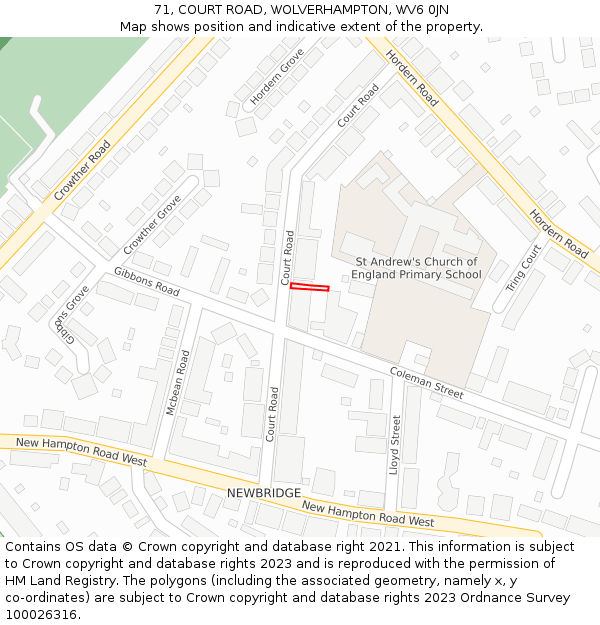 71, COURT ROAD, WOLVERHAMPTON, WV6 0JN: Location map and indicative extent of plot