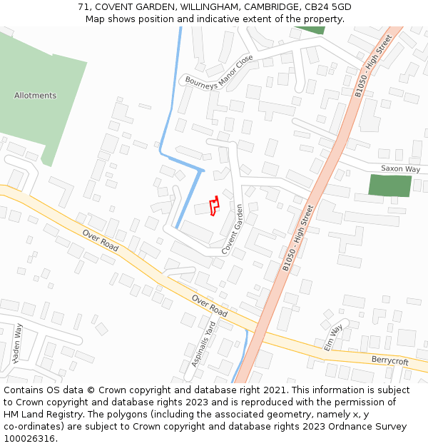 71, COVENT GARDEN, WILLINGHAM, CAMBRIDGE, CB24 5GD: Location map and indicative extent of plot