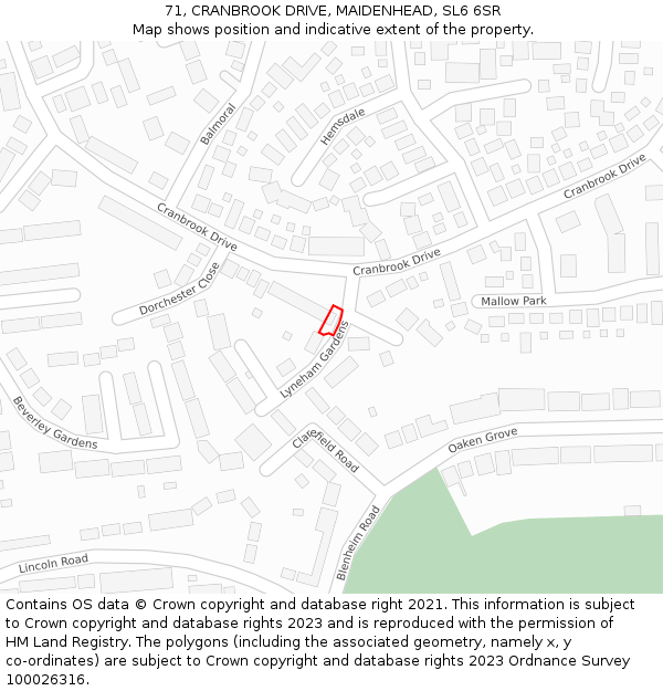 71, CRANBROOK DRIVE, MAIDENHEAD, SL6 6SR: Location map and indicative extent of plot