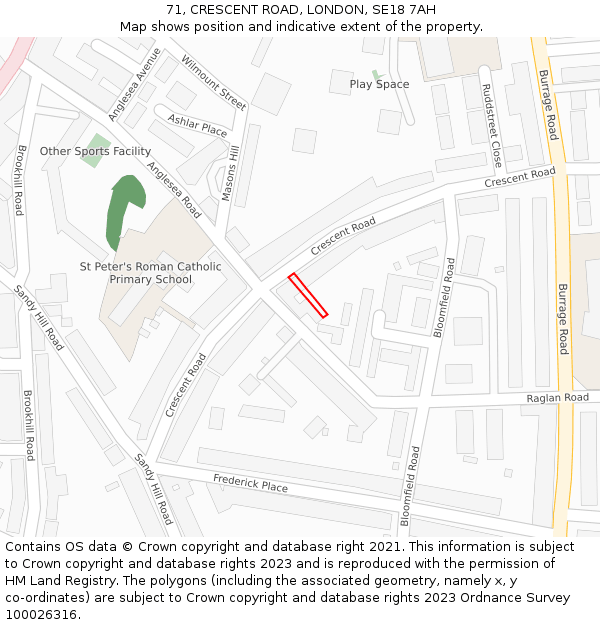 71, CRESCENT ROAD, LONDON, SE18 7AH: Location map and indicative extent of plot
