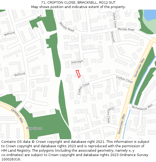 71, CROFTON CLOSE, BRACKNELL, RG12 0UT: Location map and indicative extent of plot