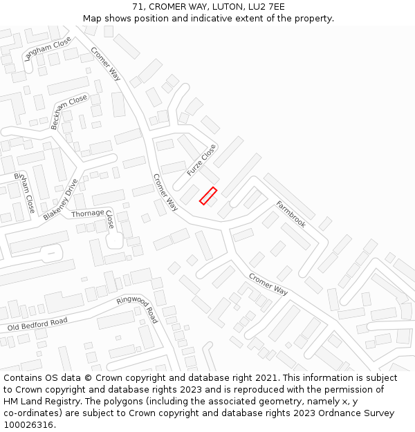 71, CROMER WAY, LUTON, LU2 7EE: Location map and indicative extent of plot