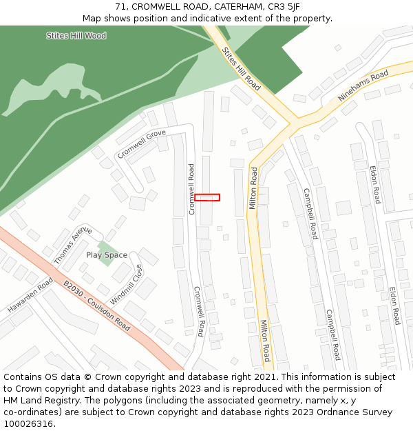 71, CROMWELL ROAD, CATERHAM, CR3 5JF: Location map and indicative extent of plot