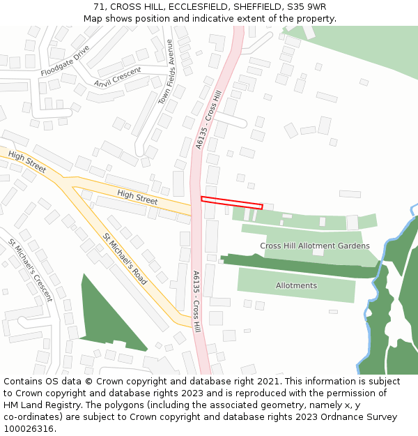 71, CROSS HILL, ECCLESFIELD, SHEFFIELD, S35 9WR: Location map and indicative extent of plot