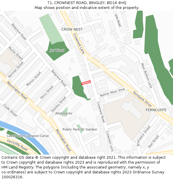 71, CROWNEST ROAD, BINGLEY, BD16 4HQ: Location map and indicative extent of plot