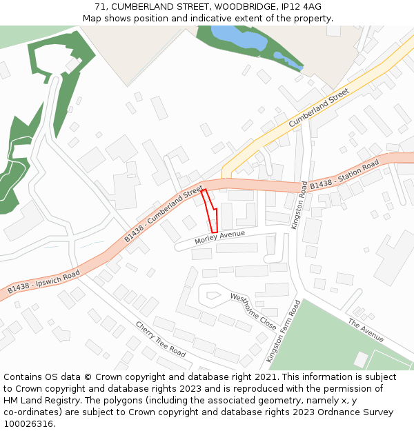 71, CUMBERLAND STREET, WOODBRIDGE, IP12 4AG: Location map and indicative extent of plot