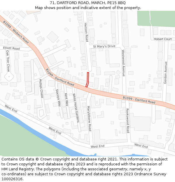 71, DARTFORD ROAD, MARCH, PE15 8BQ: Location map and indicative extent of plot