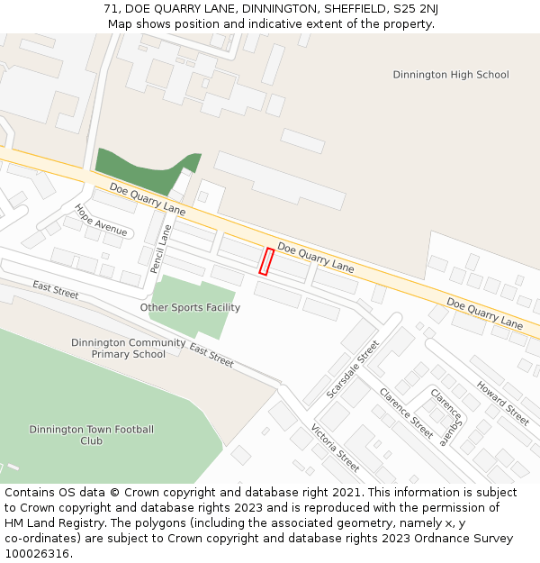71, DOE QUARRY LANE, DINNINGTON, SHEFFIELD, S25 2NJ: Location map and indicative extent of plot