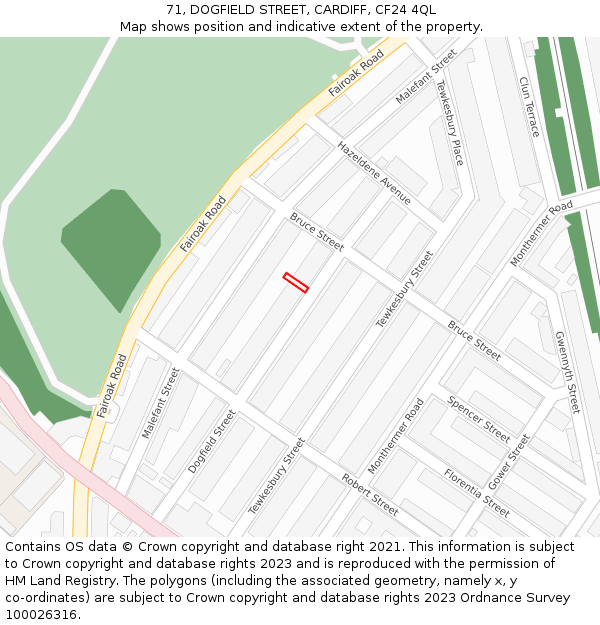 71, DOGFIELD STREET, CARDIFF, CF24 4QL: Location map and indicative extent of plot